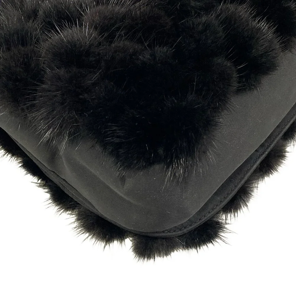 Christian Dior Maris Pearl Shoulder Bag Fur Nylon Leather